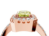 Rose gold Fancy Yellow Emerald Cut Diamond Halo Ring with Pavé Band and Prong Setting_4
