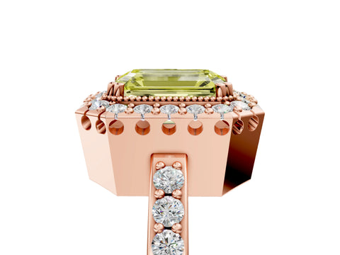Rose gold Fancy Yellow Emerald Cut Diamond Halo Ring with Pavé Band and Prong Setting_5