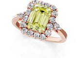 Rose gold Fancy Yellow Emerald Cut Diamond Halo Ring with Pear Side Stones and Prong Setting_51