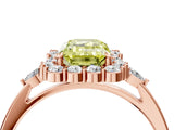 Rose gold Fancy Yellow Emerald Cut Diamond Halo Ring with Pear Side Stones and Prong Setting_54