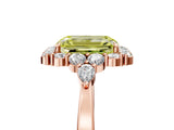 Rose gold Fancy Yellow Emerald Cut Diamond Halo Ring with Pear Side Stones and Prong Setting_55