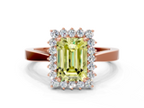Rose gold Fancy Yellow Emerald  Cut Diamond Halo Ring with Round Brilliant Halo and Solitaire Band_87
