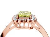 Rose gold Fancy Yellow Emerald  Cut Diamond Halo Ring with Round Brilliant Halo and Solitaire Band_91