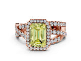 Rose gold Fancy Yellow Emerald Cut Diamond Halo Ring with Round Split Shank and Prong Setting_36