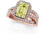 Rose gold Fancy Yellow Emerald Cut Diamond Halo Ring with Round Split Shank and Prong Setting_37