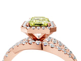 Rose gold Fancy Yellow Emerald Cut Diamond Halo Ring with Round Split Shank and Prong Setting_40