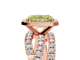 Rose gold Fancy Yellow Emerald Cut Diamond Halo Ring with Round Split Shank and Prong Setting_41