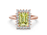 Rose gold Fancy Yellow Emerald  Cut Diamond Halo Ring with Solitaire Band and Prong Setting_53