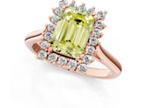 Rose gold Fancy Yellow Emerald  Cut Diamond Halo Ring with Solitaire Band and Prong Setting_54