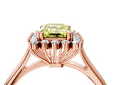 Rose gold Fancy Yellow Emerald  Cut Diamond Halo Ring with Solitaire Band and Prong Setting_57