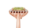 Rose gold Fancy Yellow Emerald  Cut Diamond Halo Ring with Solitaire Band and Prong Setting_58
