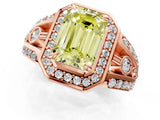 Rose gold Fancy Yellow Emerald Cut Diamond Halo Ring with Split Shank and Bezel Accents and Four-Prong Setting_1