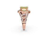 Rose gold Fancy Yellow Emerald Cut Diamond Halo Ring with Split Shank and Bezel Accents and Four-Prong Setting_2