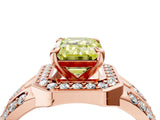 Rose gold Fancy Yellow Emerald Cut Diamond Halo Ring with Split Shank and Bezel Accents and Four-Prong Setting_4
