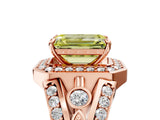 Rose gold Fancy Yellow Emerald Cut Diamond Halo Ring with Split Shank and Bezel Accents and Four-Prong Setting_5