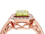 Rose gold Fancy Yellow Emerald Cut Diamond Halo Ring with Split Shank and Bezel Accents and Prong Setting_4