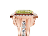 Rose gold Fancy Yellow Emerald Cut Diamond Halo Ring with Split Shank and Bezel Accents and Prong Setting_5