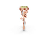 Rose gold Fancy Yellow Emerald Cut Diamond Halo Ring with Vintage Split Shank and Four-Prong Setting_39