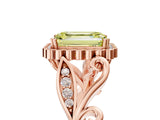 Rose gold Fancy Yellow Emerald Cut Diamond Halo Ring with Vintage Split Shank and Four-Prong Setting_42