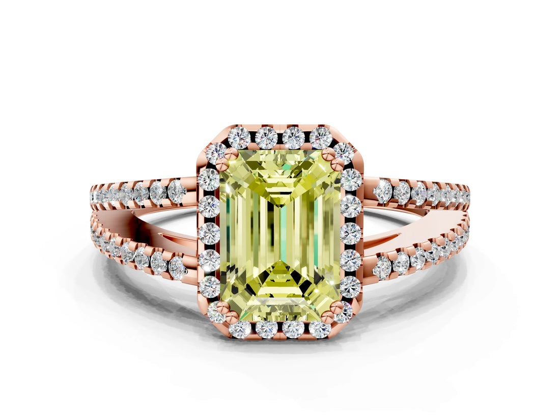 Rose gold Fancy Yellow Emerald Cut Diamond Halo Split Shank Engagement Ring_39