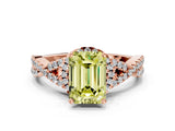 Rose gold Fancy Yellow Emerald Cut Diamond  Halo Twist Band Solitaire Prong Setting Ring_36