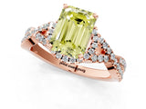 Rose gold Fancy Yellow Emerald Cut Diamond  Halo Twist Band Solitaire Prong Setting Ring_37