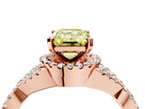 Rose gold Fancy Yellow Emerald Cut Diamond  Halo Twist Band Solitaire Prong Setting Ring_40