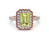 Rose gold Fancy Yellow Emerald  Cut Diamond Milgrain Floral Halo Engagement Ring with Pavé Band_15