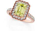 Rose gold Fancy Yellow Emerald  Cut Diamond Milgrain Floral Halo Engagement Ring with Pavé Band_16