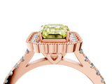 Rose gold Fancy Yellow Emerald  Cut Diamond Milgrain Floral Halo Engagement Ring with Pavé Band_19