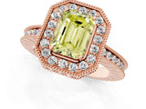 Rose gold Fancy Yellow Emerald Cut Diamond Milgrain Halo Engagement Ring with Round Pavé Band and Prong Setting_13