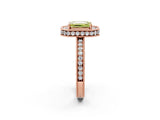 Rose gold Fancy Yellow Emerald Cut Diamond Milgrain Halo Engagement Ring with Round Pavé Band and Prong Setting_14