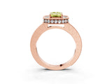 Rose gold Fancy Yellow Emerald Cut Diamond Milgrain Halo Engagement Ring with Round Pavé Band and Prong Setting_15