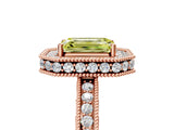 Rose gold Fancy Yellow Emerald Cut Diamond Milgrain Halo Engagement Ring with Round Pavé Band and Prong Setting_17