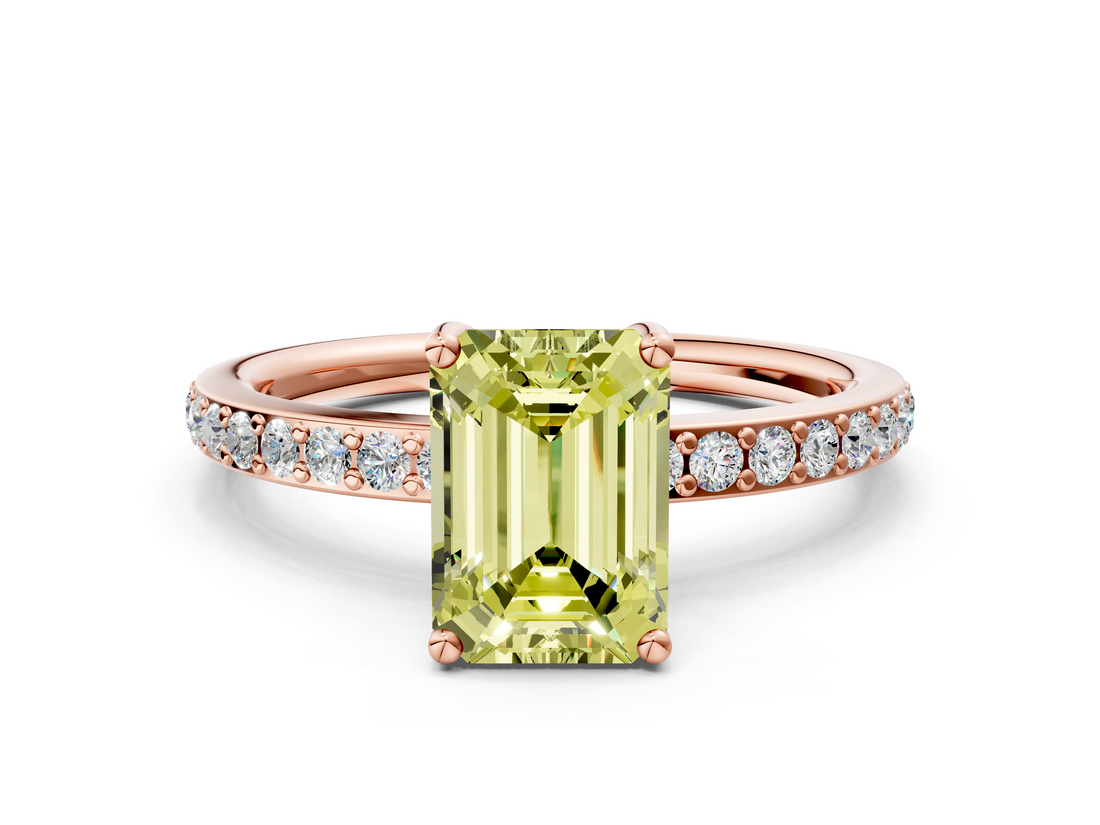 Rose gold Fancy Yellow Emerald  Cut Diamond Pavé Band Ring with Four-Prong Setting_24