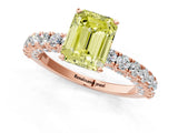 Rose gold Fancy Yellow Emerald Cut Diamond Pavé Band Solitaire Ring with Prong Setting_76