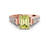 Rose gold Fancy Yellow Emerald  Cut Diamond Pavé Band Solitaire with Four-Prong Setting_15