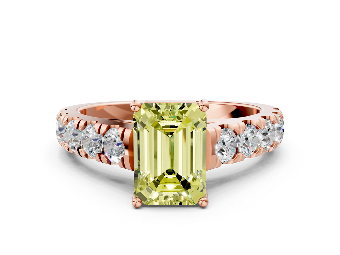 Rose gold Fancy Yellow Emerald  Cut Diamond Pavé Band Solitaire with Four-Prong Setting_3