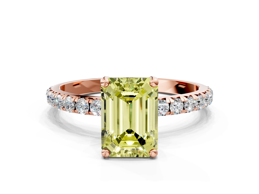 Rose gold Fancy Yellow Emerald  Cut Diamond Pavé Band Solitaire with Four-Prong Setting_3