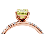 Rose gold Fancy Yellow Emerald  Cut Diamond Pavé Band Solitaire with Four-Prong Setting_7