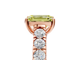 Rose gold Fancy Yellow Emerald  Cut Diamond Pavé Band Solitaire with Four-Prong Setting_8