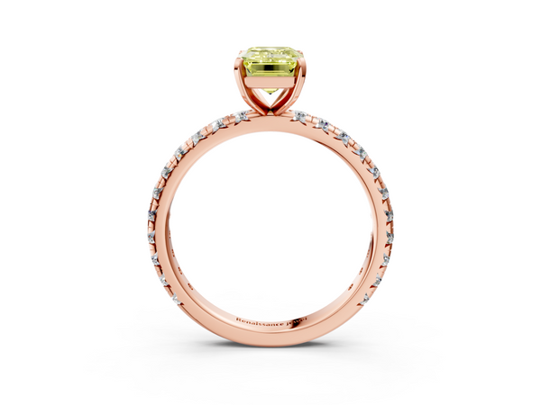 Rose gold Fancy Yellow Emerald  Cut Diamond Pavé Band with Four-Prong Setting