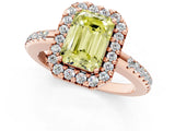 Rose gold Fancy Yellow Emerald Cut Diamond Pavé Halo Ring with Four-Prong Setting_36