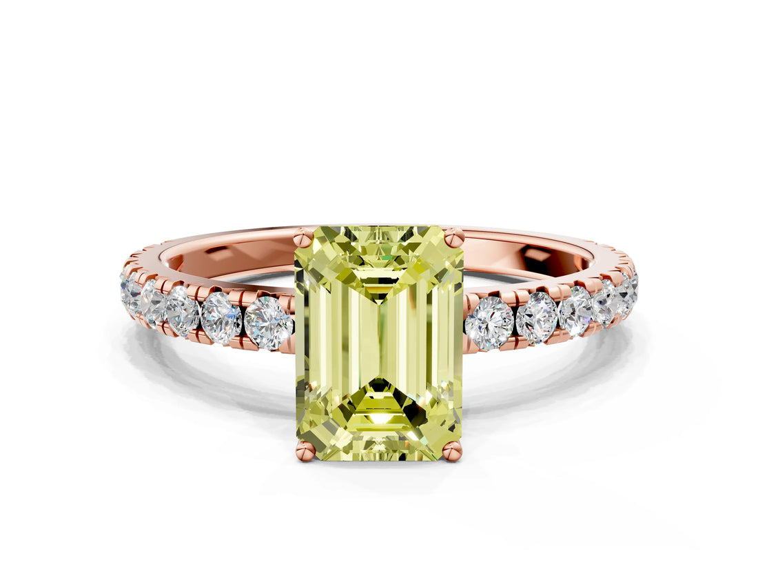 Rose gold Fancy Yellow Emerald Cut Diamond Pavé Solitaire Engagement Ring with Four-Prong Setting_70