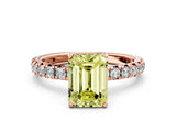 Rose gold Fancy Yellow Emerald Cut Diamond Pavé Solitaire Ring with Round Band and Prong Setting_12