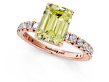 Rose gold Fancy Yellow Emerald Cut Diamond Pavé Solitaire Ring with Round Band and Prong Setting_13