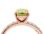 Rose gold Fancy Yellow Emerald Cut Diamond Pavé Solitaire Ring with Round Band and Prong Setting_16