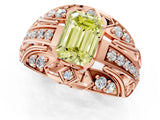 Rose gold Fancy Yellow Emerald Cut Diamond Pave Art Deco Split Shank Ring with Four-Prong Setting_1