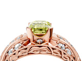 Rose gold Fancy Yellow Emerald Cut Diamond Pave Art Deco Split Shank Ring with Four-Prong Setting_4