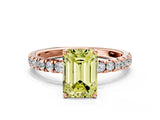 Rose gold Fancy Yellow Emerald Cut Diamond Pave Band Solitaire Ring with Four-Prong Setting_57
